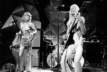 Susan Jane Warford and Johnny Winter performing live on stage, ca 197